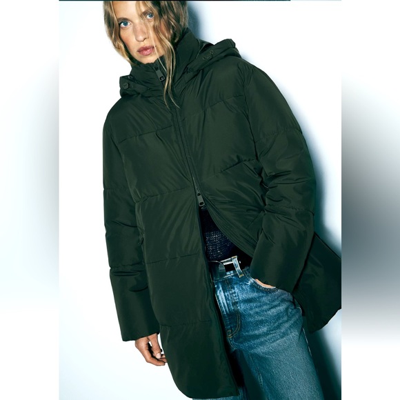 Zara NWT Water and Wind Protection Khaki Longline Hooded Anorak - Picture 6 of 17